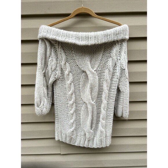 VTG Moda International Y2K Off Shoulder Wool Chunky Cable Knit Sweater Gray M - Picture 5 of 7
